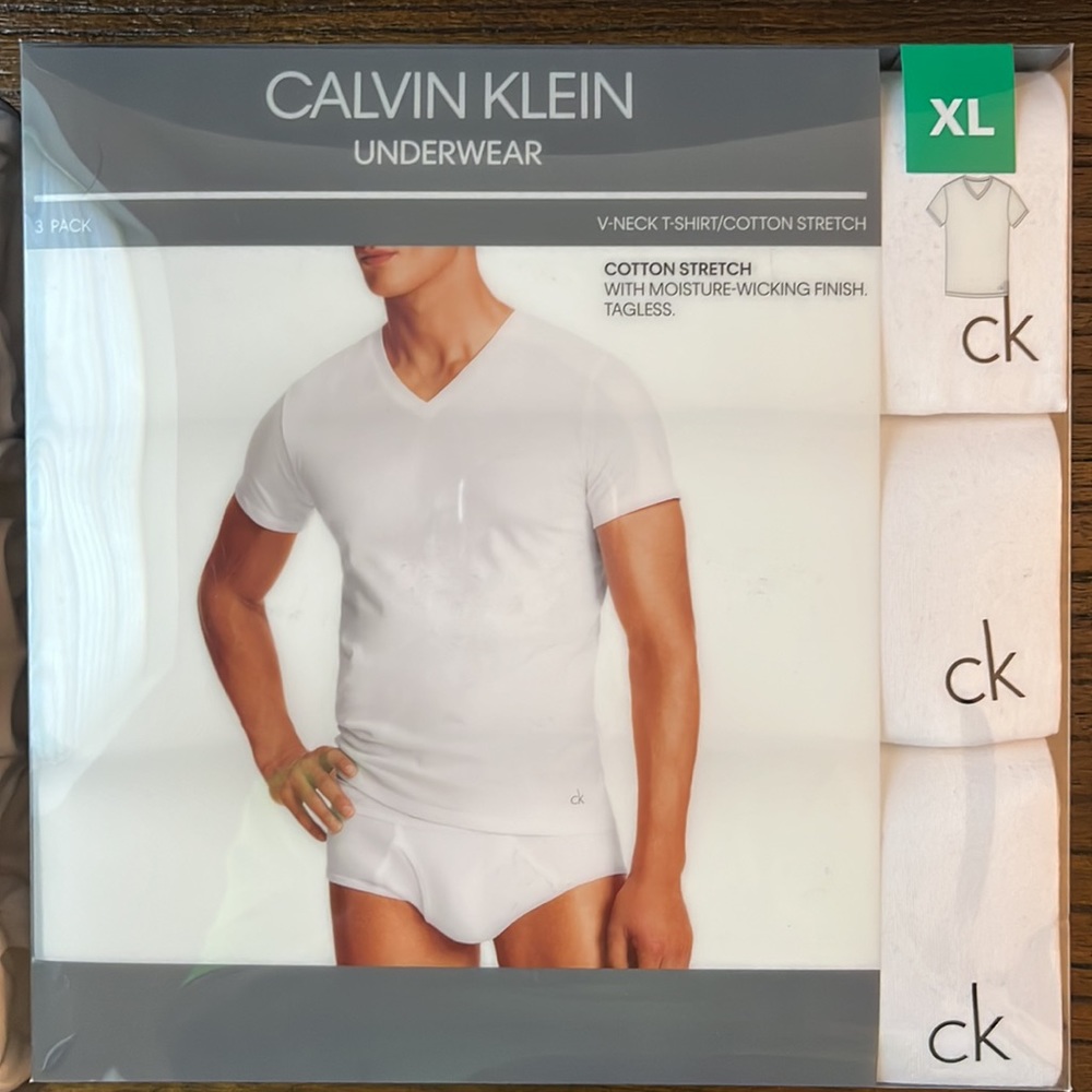 V-Neck Calvin Klein Undershirts (3 Shirts per Pack) in White - XL